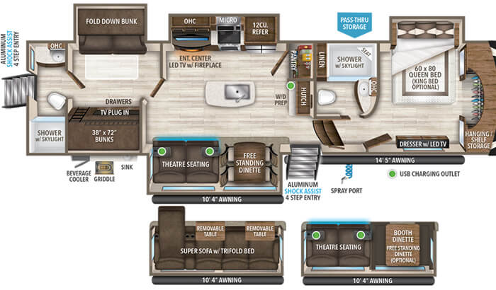 Solitude 3950BH floor plan diagram.